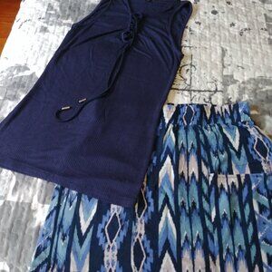 Dynamite Blue Spandex Tank Top XS With Garage Aztec Blue Skirt Small ,Bundle for